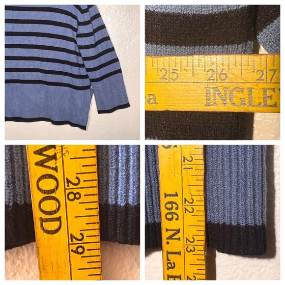 BTFBM Striped Blue & Black Ribbed Knit Turtleneck Sweater XL Warm Oversized - Picture 12 of 16